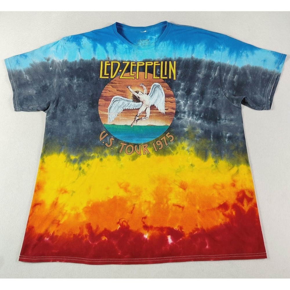 Led Zeppelin‎ Shirt Mens 2XL Multicolor Tie Dye US Tour 1975 Band Graphic Rock